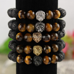 BRS1509 High Quality Stainless Steel Lion Head Bracelet,Black Lava & Tigereye Beaded Lion Face Men's Bracelet BRS1509 High Quality Stainless Steel Lion Head Bracelet,Black Lava & Tigereye Beaded Lion Face Men's Bracelet