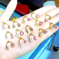CZ8341 New Dainty Mini Small Double Clear CZ Diamond Star Heart Charms,Tiny Pink Zircon Cubic Zirconia Cross Charms Pendant