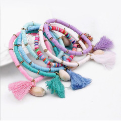 BE1002 summer season trending polymer clay disc beaded shell products handmade tassels bohemia bracelet women BE1002 summer season trending polymer clay disc beaded shell products handmade tassels bohemia bracelet women