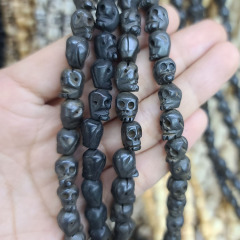 OB114 Ancient Black White Brown hand carved Natural Ox Bone Skull ghost beads, bone skeleton beads