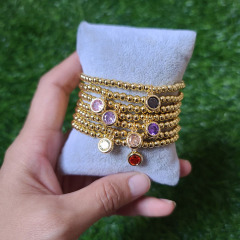 BC1359 Fashion Tiny Gold Beads Bracelet with Round Zircon CZ Charm,Charm Cubic Zircon Wrist Ladies bracelet