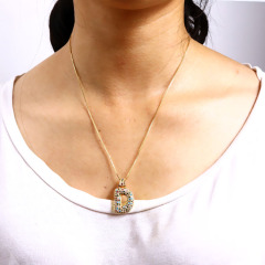 NZ1102 Gold Plated Iced Out Rainbow Diamond CZ Micro Pave Bubble Alphabet Letter Initial Pendant Chain Necklace