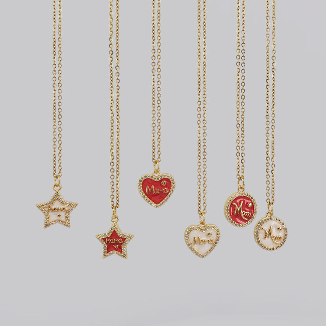 NS1195 Trendy enamel heart pendant women necklace,fashion water proof stainless steel O chain Diamond star ladies necklace