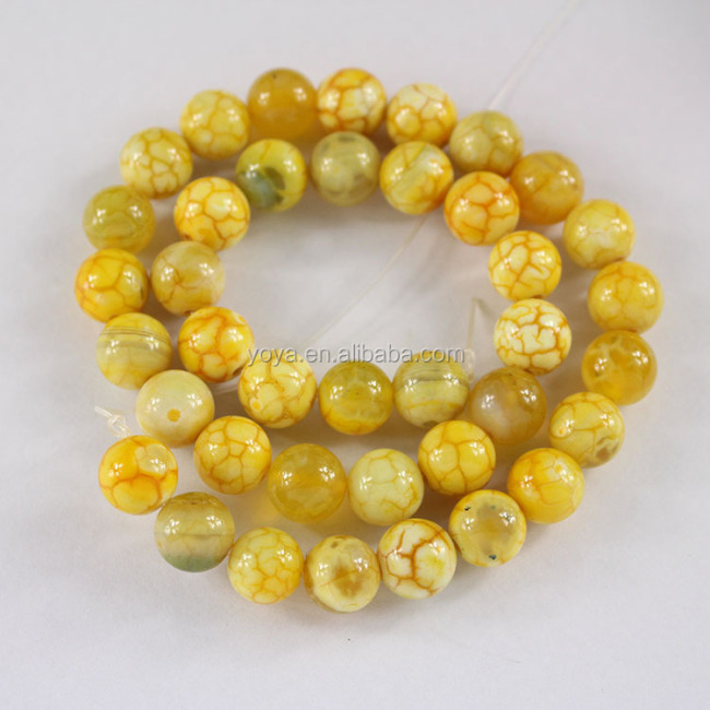 AB0579 Pholished lemon yellow crackle agate beads,dragons vein agate beads