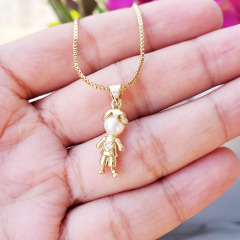 NZ1199 Trendy 18k Gold pearl boy and girl pendant necklace ,fashion cubic zirconia CZ kids children charm chain ladies necklace