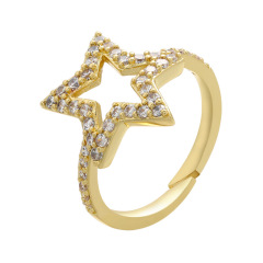 RM1278 Fashion Dainty Minimalist 18k Gold Plated CZ Diamond Star Brass Open Rings