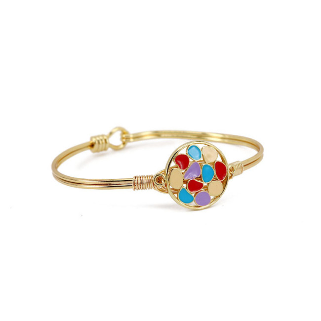 BC2034 Unique Enamel Rainbow Multicolor Freeform Slab Micro Pave CZ Zircon Flower Floral Cuff Bracelet Bangle for Women 2021