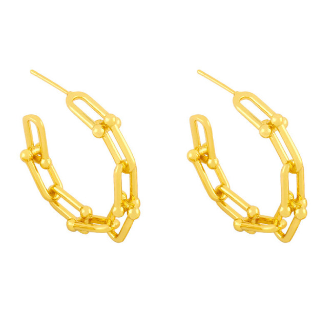 EM1211 2021 Womans Fashion 18K Gold Plated Smiley Emoji Happy Face U link Chain Heart Hoops Earrings
