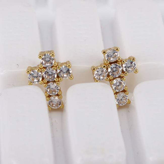 EC1467 Fashion Minimal tiny CZ Micro Pave Cross Stud Earrings,dainty Diamond Pave Cross Studs