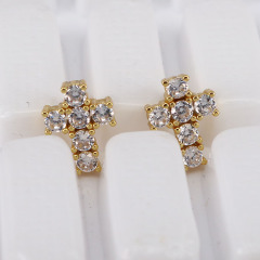 EC1467 Fashion Minimal tiny CZ Micro Pave Cross Stud Earrings,dainty Diamond Pave Cross Studs