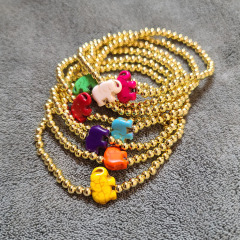 BN1356 Fashion 4mm Little Gold Ball Beaded Lucky Turquoise Elephant Bracelets Meditation Jewelry