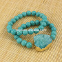 BRH1504 Boho bracelet, green turquoise beaded green druzy elastic bracelet