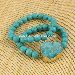BRH1504 Boho bracelet, green turquoise beaded green druzy elastic bracelet BRH1504 Boho bracelet, green turquoise beaded green druzy elastic bracelet
