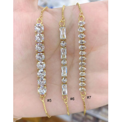 BC1357  Dainty Bling Jewelry Minimalist Crystal CZ Diamond Zircon link Tennis bracelet with slide adjustable chains for women