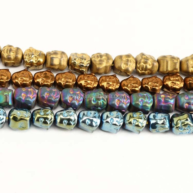 HB3113 2017 Rainbow gold plated hematite laughing buddha head shape beads,Yoga buddha head charm beads in bulk