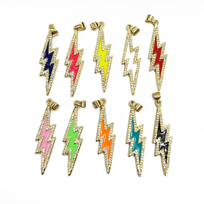 CZ7712 Rainbow Neon Enamel CZ Pave Thunder Lightning Bolt Charm, Enamel CZ Pave lightning Sign Pendant
