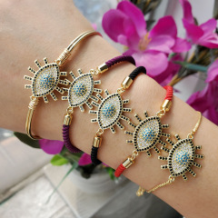 BC1308 Chic Zircon CZ Paved Blue Evil Eyes Lucky String Protection Bracelets for Women Ladies