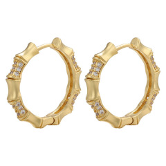 EC1776 2022 Womans Fashion 18K Gold Plated Rainbow CZ Micro Pave Bamboo Joint Hoops Earrings