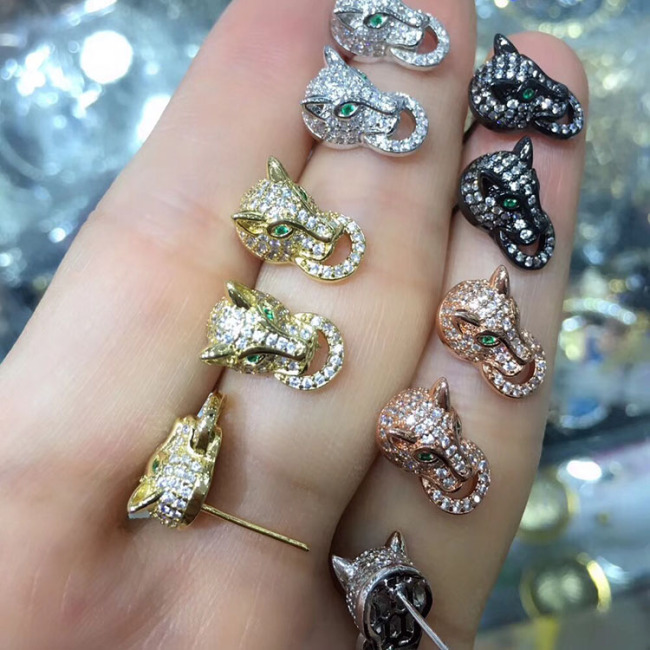 EC1144 Trendy Cute Gold CZ Lleopard Head Stud Earrings,Dainty CZ Diamond Panther Head Charm Studs