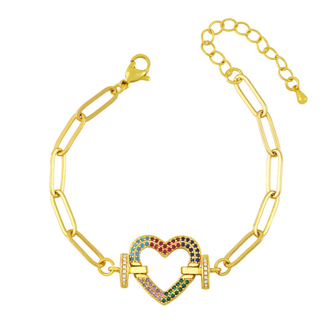 BC1333  Fashion Popular Rainbow colored Cubic zirconia CZ heart star moon butterfly  Charm  Adjustable Bracelets