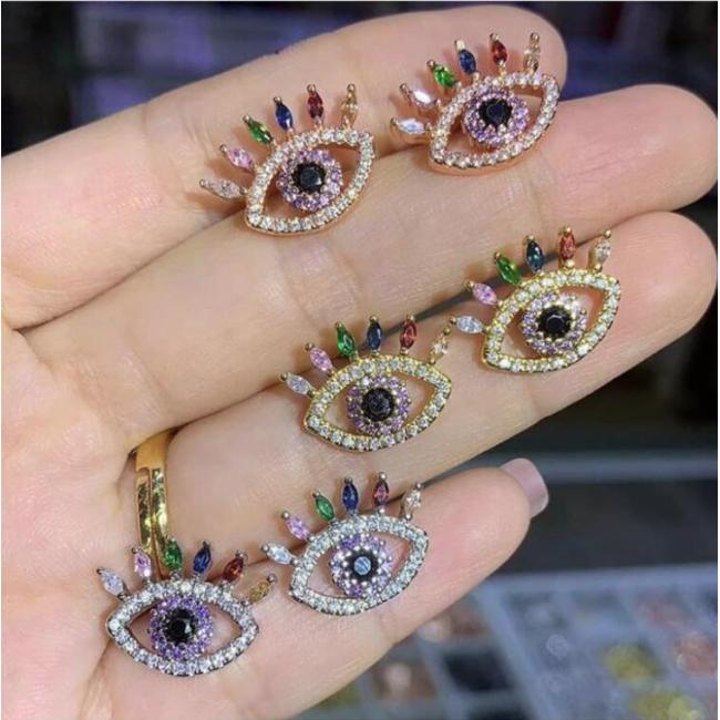 EC1636 Wholesale 18k Gold Plated Zircon CZ micro pave Evil eyes jewelry earring,Cubic zirconia studs earring