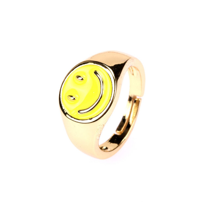 RA1009 Hot Selling Enamel 18k Gold Plated Smiley Happy Face Signet Adjustable Rings for Ladies
