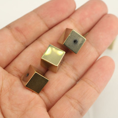 JS1467 Can Engrave Logo Gold Accent Jewelry Spacer Findings Gold Plated Hematite Stone Cube Box Square Beads