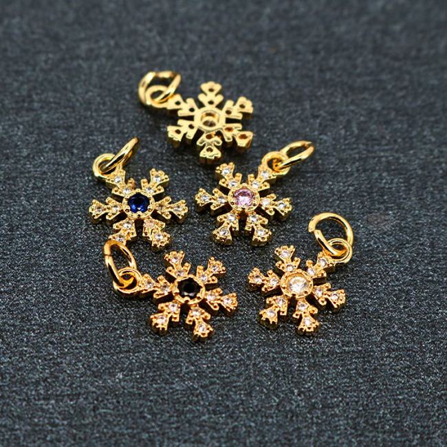 CZ8216 Mini Jewelry Supplies Gold Filled CZ Micro Pave Snowflake Charms,Tiny Small CZ Diamond Snowflake Charms Pendants