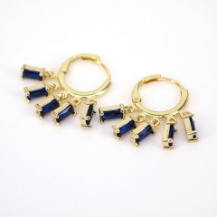 EC1833 Dainty 2022 Womans Fashion 18k Gold Plated 5pcs Mini CZ Baguette Dangles Charms Huggie Hoops Earrings