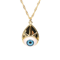 NM1209 18k Gold Plated Rainbow Resin Evil Eyes Teardrop Pendant Chain Necklace for Women 2021
