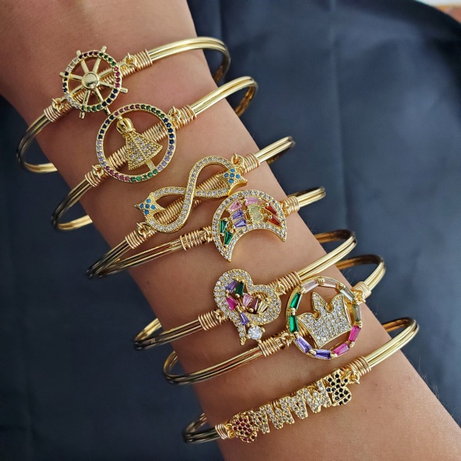BA1034 18k Gold Plated Diamond  Star Moon Heart Bracelet For Women