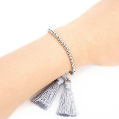 BS2021 Bohemia Gold Plated Stainless Steel Round Beaded Bracelet with Tassels