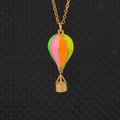 NM1205 18k Gold Plated Rainbow Enamel Multicolor Hot Air 3D Ballon Pendant Stainless Steel Chain Necklace