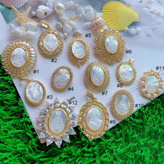 CZ8490 Gold Plated CZ Pave Mother of pearl  medal Virgin Mary pendant, religious catholic Jewelry Pendants