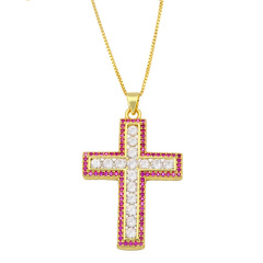 NZ1205 gold plated brass colored CZ micro pave Charm love cross Christian religious Pendant Necklaces jewelry for man Women