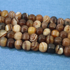 AB0851 Jewelry Mala Focal Beads Matte Natural brown banded striped agate hexagonal sided Roundel Drum beads