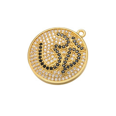 CZ8509 18k gold plated cz micro pave Ohm Om pendant ;Cubic zirconia Ohm Disc Pendants meditation Jewelry Supplies
