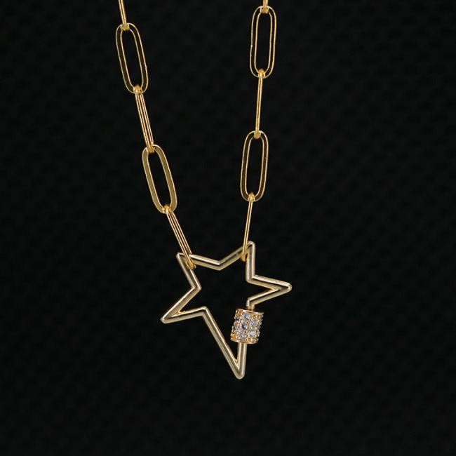 NZ1068 Spring Jewelry Chic Dainty Cubic Zirconia CZ Micro Pave Carabiner Clasp Buckle Lock Pendant Paper Clip Chain Necklace