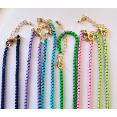NM1076 2021 Summer Beach Jewelry Gold Plated Enamel Rainbow Smiley Pendant with Enamel Box Chain Necklace
