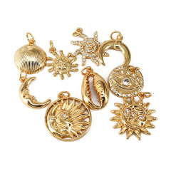 CZ8195 Dainty Assorted 18k Gold Plated CZ Micro Pave Evil Eyes Disc Starfish Moon& Star Whale Tail Charm Pendants