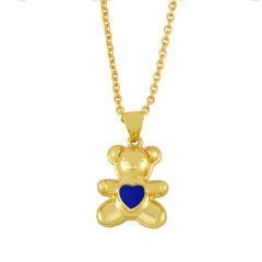 NM1184 2021gummy enamel colorful heart bear charms Pendant Necklace for Women