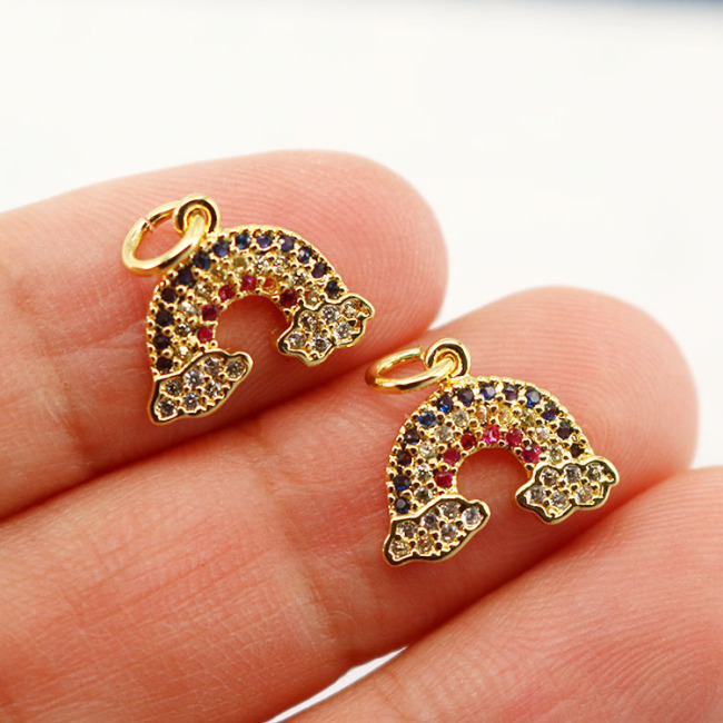 CZ8324 18k Gold Plated CZ Zircon Micro Pave Crystal Rhinestone Rainbow Charm Pendant for Necklace Jewelry Making