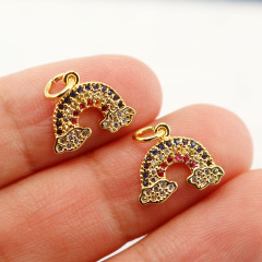 CZ8324 18k Gold Plated CZ Zircon Micro Pave Crystal Rhinestone Rainbow Charm Pendant for Necklace Jewelry Making