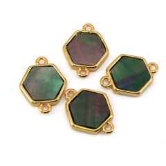 JF8710 Dainty Gold Plated Faceted Natural Labradorite Semiprecious Stone Gemstone Hexagonal Bezel Two Ring Connector