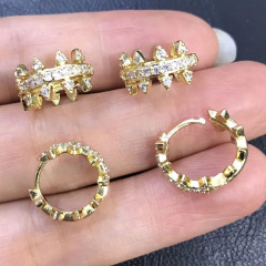 EC1207 Chic Spike hoops Gold Plated Diamond Micro Pave CZ Spike Huggie Hoop Earrings for Women