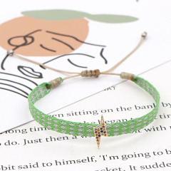 BC3002 Dainty Bohemian colorful handmade Embroidery friendship bracelets with CZ Micro Pave Eye Cross heart Charm