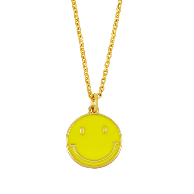 NM1055 2021 Fashion Popular Jewelry Gold Plated Enamel Smile Happy Face Smiley Pendant Stainless Steel Chain Necklace Jewelry