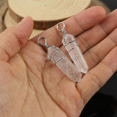JF6915 Large Silver Wire wrapped Natural Clear Quartz Point Pendants,Natural Crystal Gemstone Pendant Charm