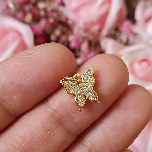 CZ8327 Mini 18K Gold Plated Pendant,CZ Micro Pave Butterfly Charm pendant,cubic zirconia Dainty Tiny Jewelry Making supply