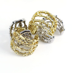 EC1661 fashion gold&white cubic zircon triple cuff copper women clips earrings brass with CZ clips on earring